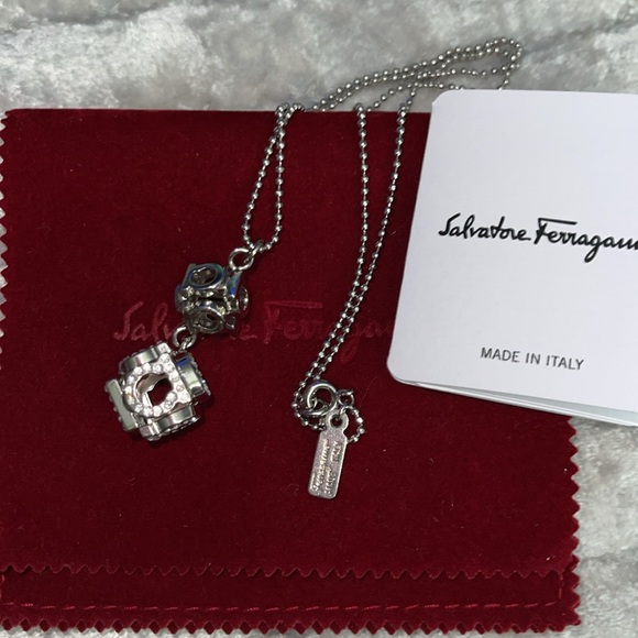 Salvatore Ferragamo necklace silver with shiny stones...